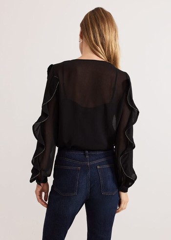 Phase Eight Cordelia Ruffle Shirts Black Australia | QC2045981